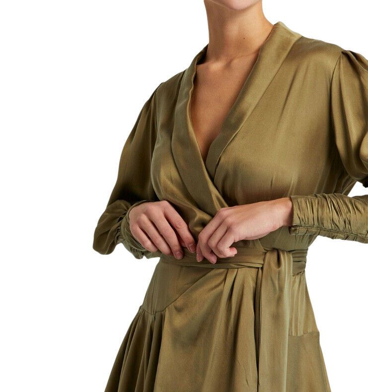 Zimmermann Silk Wrap Mini Dress Khaki ...